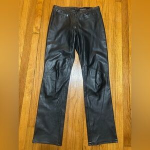 Leather Limited Womens Black Genuine Leather Flat Front Bootcut Pants Size 10